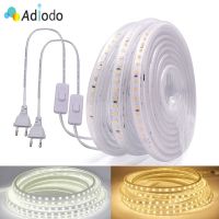 ☑✥ 220V LED Strip Lights 5050 Waterproof High Brightness Flexible Lamp Tape Kitchen Outdoor Garden Room Decor LED Strip With Switch