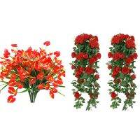 6 Bunches Artificial Fake Flowers Hanging Plant Wall Home Balcony Basket Decor, 4 Bunches 35cm &amp; 2 Bunches 90cm