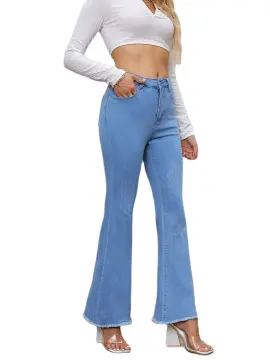 Womens Skinny Ripped Hole Bell Bottom Jeans High Waisted Colorful Flared  Pants Butt Lift Denim Trousers with Pockets