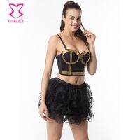 Clarissali Corzzet Punk Cotton Gold Beading Strapless Steapumk Push Up Bras Costume Bralett Size