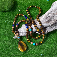 Boho Mixed Natural Stones Tiger Eye Onyx Stones With Nepal Pendant Handmade Mala Necklaces Women Jewelry Dropshipping