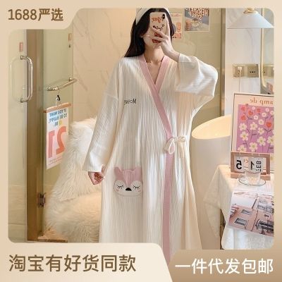 ❁❍☢ nightgown womens spring and autumn version home clothes pajamas long-sleeved bathrobe loose nightdress one piece on behalf of
