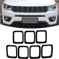 △ Car Front Grille Grill Decoration Cover Trim Stickers for Jeep Compass MP 2017 2018 2019 2020 Carbon Fiber Exterior Accessories