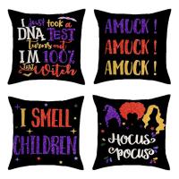 Halloween Cushion Cover 4pcs Halloween Throw Pillow Pillowcase Magic Retro Gift Pillows Living Room Sofa Decorative Pillow Cover usefulness