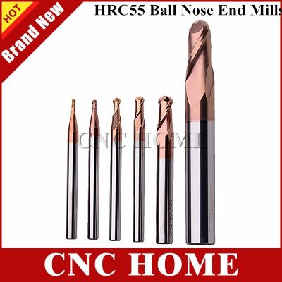 1pc Ball Nose Carbide End Mill HRC55 สองขลุ่ยไม้ CNC Router Bits Endmill Metal Radius Milling Cutters