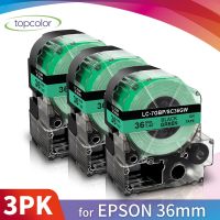 【2023 NEW】 Topcolor 3PK เข้ากันได้ KingJim Epson 36มิลลิเมตรเทปติดฉลากสีดำบนสีเขียว SC36GW เครื่องพิมพ์ริบบิ้นสำหรับ Epson ฉลากชง LW-900P 1000