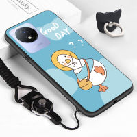 GGK เคสสำหรับ Vivo โทรศัพท์ดีไซน์แหวนใส่นิ้ว Y02A,เคสซิลิโคนนิ่มลายการ์ตูนเป็ดเด็กผู้หญิงเด็กผู้ชายเด็กผู้หญิงกันกระแทกกรอบด้านหลังโทรศัพท์ป้องกัน TPU