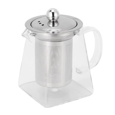 Thickened Glass Teapot Heat Resistant Flower Tea Pot Bubble Tea Pot Stainless Steel Filter Teapot Square Pot Set 350Ml