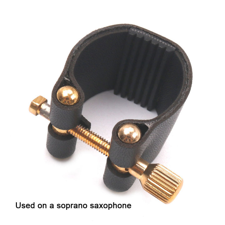 1pc-soprano-sax-mouthpiece-ligature-หนัง-fastener-คลิป-woodwind-อะไหล่สีดำสำหรับ-soprano-saxophone-pickup-clamp-อุปกรณ์เสริม