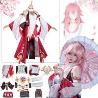 Anime Genshin Impact Yae Miko Guuji Yae Cosplay Costume Genshin Deguisement Wig Dress Party Outfit Halloween Costumes For Women