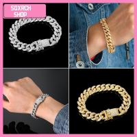 SQXRCH SHOP ใหม่ เพชร หรูหรา เงางาม ลิงค์เชน ฝัง Rhinestone ฮิพฮอพ สร้อยข้อมือ