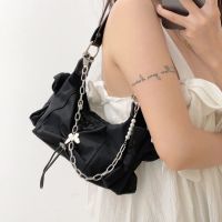 Cute Casual Female Shoulder Bag Nylon Solid Butterfly Bow Underarm Baguette Bag Girls Lolita Handbags 2021 Shopper Woman Purse