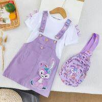 CUI YI SHOP suspender suit Star Dew short-sleeved T-shirt two-piece set girls childrens purple summer fashion