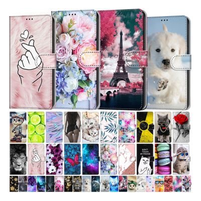 Kids Etui Card Holder Wallet Flip Case For Samsung Galaxy A22 A32 A52 A52S A72 Flower Cat Butterfly Pattern Phone Book Cover