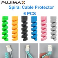 PUJIMAX 6 Buah Spiral Kabel Pelindung Winder Klip 6 Warna Jalur Data untuk USB Pengisi Daya Pemegang Kabel Manajemen Kabel untuk Ponsel