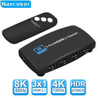 Navceker HDMI 2.1 Switch 8K 60Hz 4K 120Hz 2 In 1 Out 3 In 1 Out HD Switcher Splitter สำหรับทีวี Xiaomi X Series X PS5 Monitor