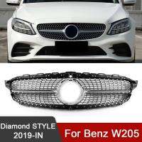 เพชรสไตล์กันชนหน้ากระจังหน้าอัตโนมัติสำหรับ Benz W205 2019-IN รถจัดแต่งทรงผมย่างเงินสีดำ (พร้อมกล้อง)