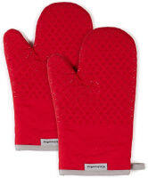 KitchenAid Asteroid Cotton Oven Mitts with Silicone Grip, Set of 2, FIRE RED 2 Count