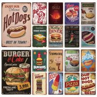 Hamburger Metal Tin Sign Fast Food Hotdogs Plaque Frie Pizza Plate Poster Restaurant Wall