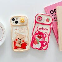 เคส3D Honeypot Winnie ลายหมีสตรอเบอรี่เคสโทรศัพท์แบบกดสำหรับ IPhone 11 12 13 14 Pro Max เคสสำหรับของขวัญสำหรับเด็กผู้หญิงผู้ชาย