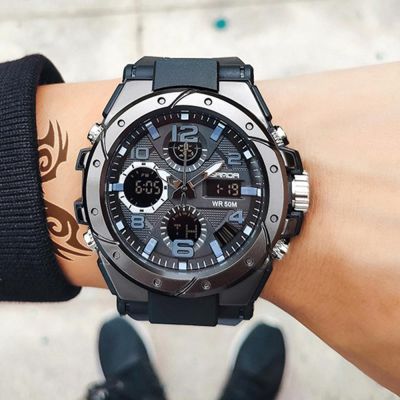 SANDA G Style Sport Wrist Watch Men Watches Military Army Wristwatch LED Digital Quartz Dual Display Male Watch Waterproof