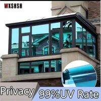 Window film anti look Daytime Privacy Perspective UV-Proof  Glare Reduction Removable Stained Roll Foils 90cm Width Blue Silver Window Sticker and Fil