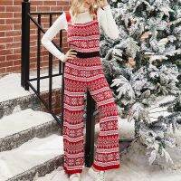 Christmas Jumpsuits Snowflake Pattern Knitted Bib Pants Overalls Sleeveless Jump Suit for Women Fall Winter