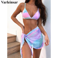 New y Tie Dye With Sarong Bikini Female Swimsuit Women Swimwear Three-pieces Bikini set Bather Bathing Suit Swim Lady V2888