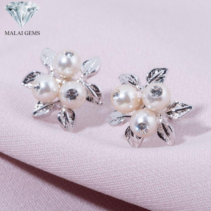 malai-gems-ต่างหูมุก-เงินแท้-silver-925-เพชรสวิส-cz-เคลือบทองคำขาว-รุ่น-31000457-แถมกล่อง-ต่างหูเพชร-ต่างหูเงินแท้