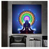 ▧▣ พระพุทธรูปทำสมาธิ 7 Chakra Mandala Psychedelic Yoga Boho Wall Art ภาพวาดตกแต่งผ้าใบโปสเตอร์ศิลปะพิมพ์อินเดีย