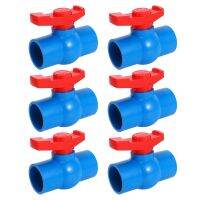 6Pcs 40mm x 40mm Full Port Red Handle Lever U-PVC Ball Valve Blue