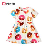 PatPat Toddler Girl Food Donut Print Short-sleeve Dress  by Hs2023