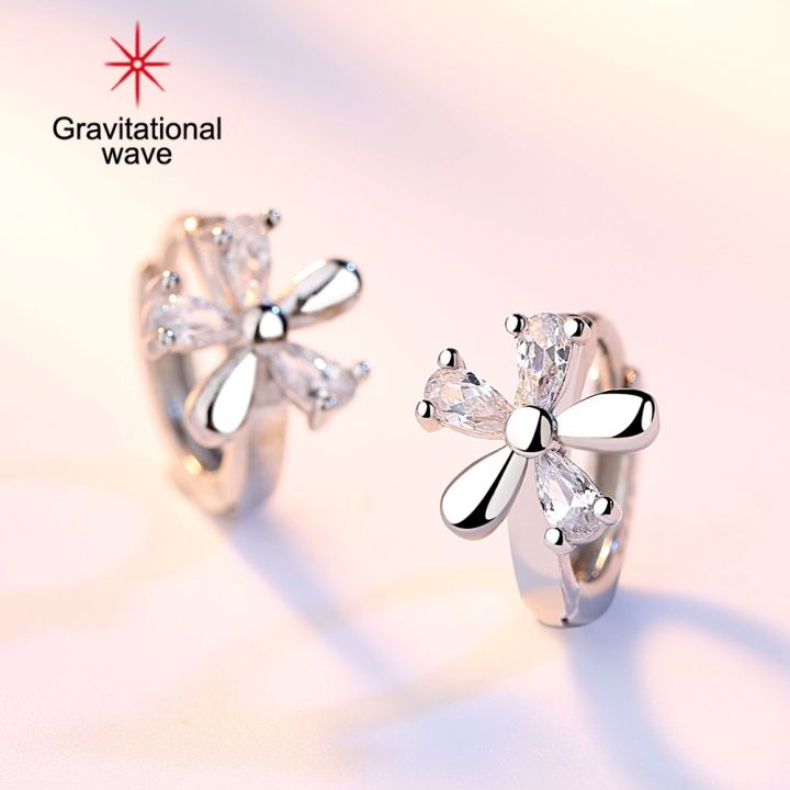 gravitational-wave-sweet-women-blossom-shape-cubic-zirconia-ฝัง-huggie-ต่างหูเครื่องประดับ