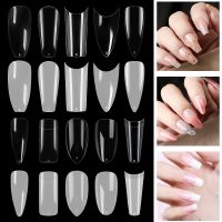 PINPAI 500pcs Clear White Long Coffin Stiletto Fake Nails Half Full Cover Artificial False Nail Art Tips for Manicure Extension