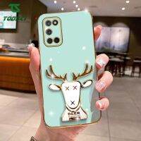 Toosci เคสนิ่มใส่โทรศัพท์สีลูกอม Elk Deer ที่ใช้ตกแต่งภายนอกหรูแท่นยึดยืดได้ชุบฝาหลัง TPU สำหรับ OPPO A77S A16 A15 A15S A16K A16e A36 A17 A32 A58 A53 A54 A57 A74 A93 A94 A95 A78