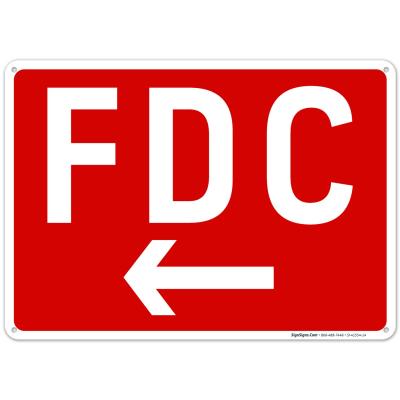 ป้าย FDC พร้อมป้องกันการจางหายอะลูมิเนียมไร้สนิมลูกศรซ้ายสีแดงติดตั้งง่ายป้ายกลางแจ้งที่ผลิตในสหรัฐ