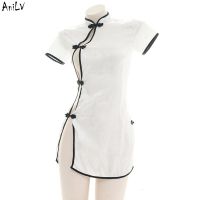 Anilv China White Cheongsam Dress Uniform Temptation Lingerie Costume Women Sexy Underwear Pajamas Party Clothes