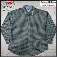 Tommy Hilfiger®แท้ อก 52 ไซส์ 4XL เสื้อเชิ้ตผู้ชาย ทอมมี่ ฮิลฟิกเกอร์ สีเขียว เสื้อแขนยาว เนื้อผ้าดีสวยๆ