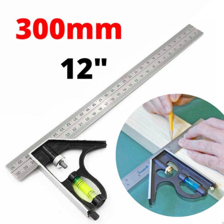 12" Professional 300mm Combination Square Angle Ruler Adjustable Steel