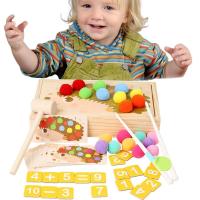 Montessori Board Toys Wooden Color Sorting Ball Game Counting Matching Game Bead Clip Teaching Aid Toy With Hammer Preschool