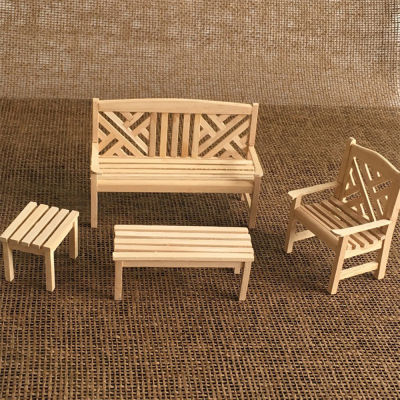 4Pcs 112 Dollhouse Miniature Accessories Mini Wooden Beach Chair Table Set Simulation Furniture Toys for Doll House Decoration