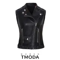 TMODA258 Za New Fashion Women Spring Autunm Black Faux Leather Vest Jackets Lady Bomber Motorcycle Cool Outerwear Coat with Belt