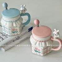 Cute Girl Heart Ceramic Mug with Lid Spoon Birthday Gift for Girls Accompanying Souvenir Cup Girlfriend Water Cup 【Boutique】◕♧﹍