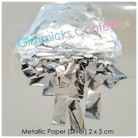 กระดาษตัด เปเปอร์ชู๊ต สีเงิน แบบเงา  ขนาด  2 × 5 ซม. / 1 กิโลกรัม Confetti Paper Shoot Metallic Silver Color Size 2 x 5 cm /  1 kg