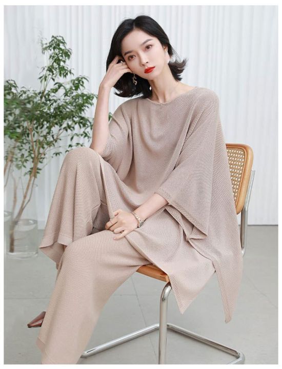 xitao-sets-solid-color-women-autumn-ventilate-knitting-two-pieces-sets