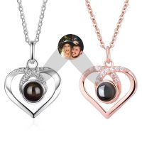 Custom Projection Photo Necklace Projection Heart Chain Customized Personalized Photo Pendant Memorial Wedding Jewelry Gifts