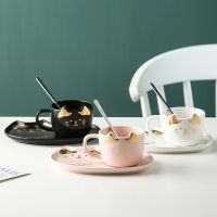 Ceramic Coffee Cup Sets Cartoon Cat Pattern Tea Cup Dessert Plate Outfit Creative Cute Coffee Cup and Saucer Set Give Away Spoon