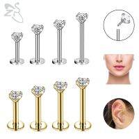 ZS 1 Piece Silver Gold Color Stainless Steel Lip Labret Piercing Round CZ Crystal Ear Helix Tragus Piercings Jewelry 6/8/10/12MM Body jewellery