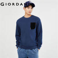 GIORDANO Men Sweatshirts Contrasting Corduroy Patchwork Pocket Sweatshirts Crewneck Simple Fashion Casaul Sweatshirts 18023627