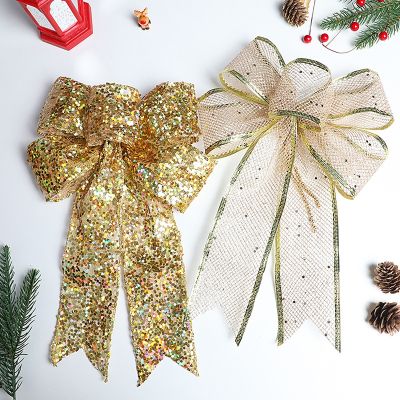 Christmas Tree Bowknot Hanging Decorative Large Bows Year Party Wedding Decoration Handmade Gift Bows